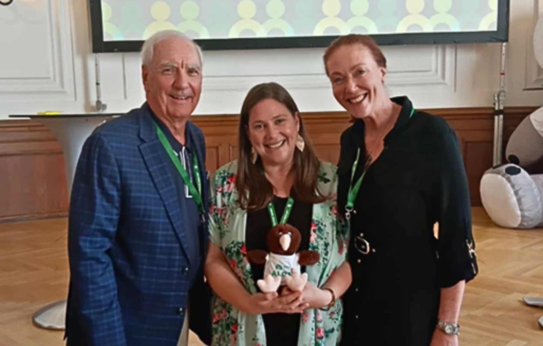 Sarah Christensen, centre, with Michael Pietrus from MHFA Canada and Jacqui Mulligan from MHFA Ireland.